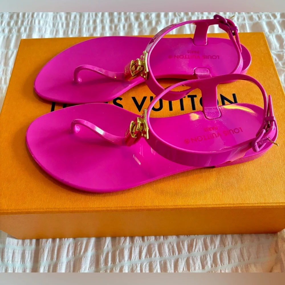 NWT • Louis Vuitton • Bikini Flat Sandals • Fuchsia • Size 37 EU • Never Worn - Picture 2 of 9